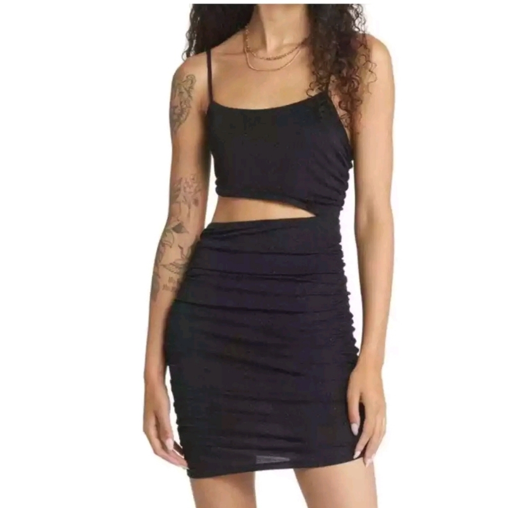 BP Plus Size Black Shimmery Cutout Mini Dress #117